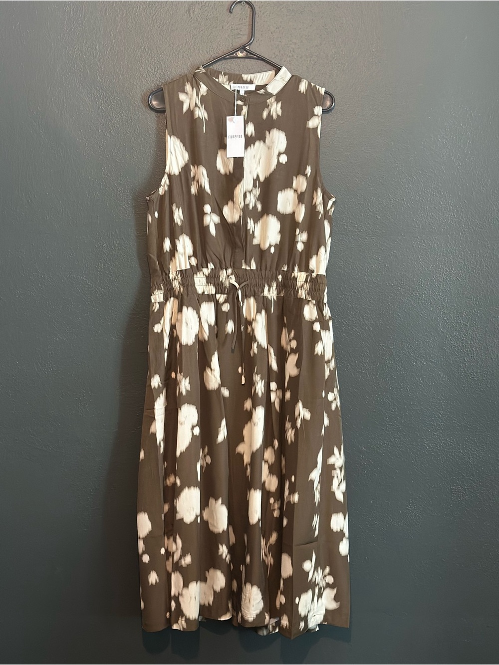Fun2Fun Dark Olive and Cream Floral Midi Dress